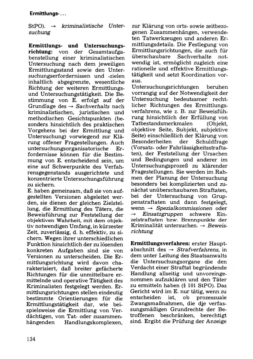 Wörterbuch der sozialistischen Kriminalistik [Deutsche Demokratische Republik (DDR)] 1981, Seite 134 (Wb. soz. Krim. DDR 1981, S. 134)
