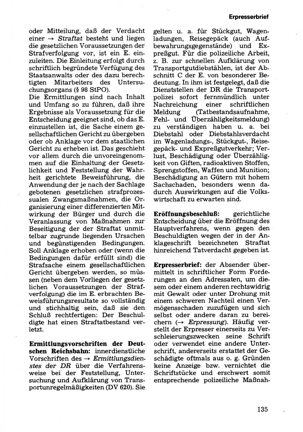 Wörterbuch der sozialistischen Kriminalistik [Deutsche Demokratische Republik (DDR)] 1981, Seite 135 (Wb. soz. Krim. DDR 1981, S. 135)