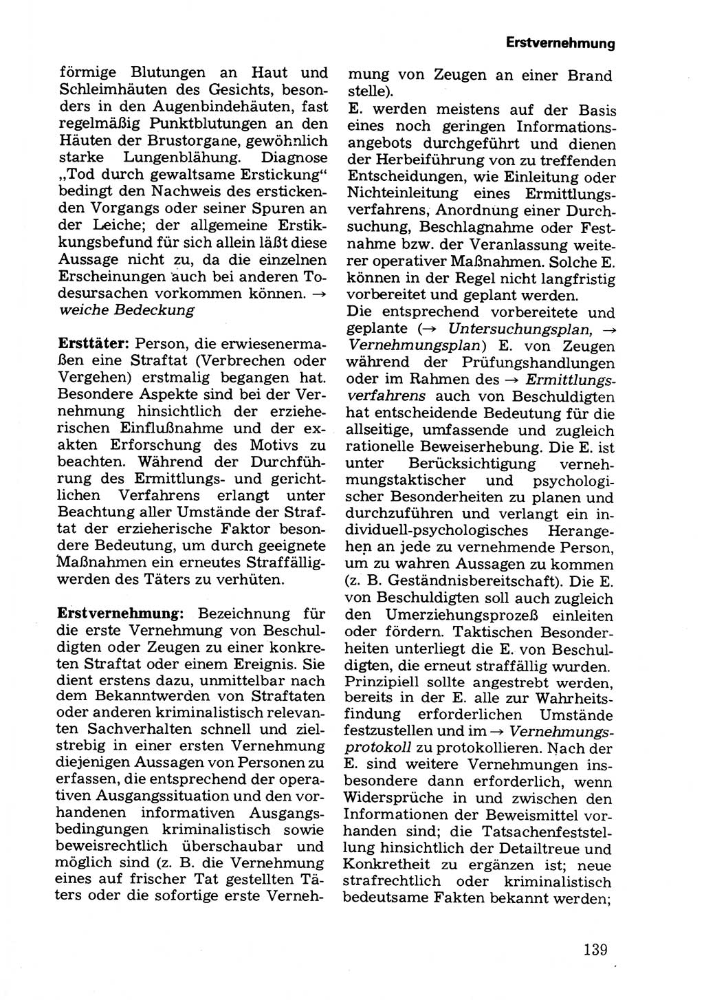 Wörterbuch der sozialistischen Kriminalistik [Deutsche Demokratische Republik (DDR)] 1981, Seite 139 (Wb. soz. Krim. DDR 1981, S. 139)