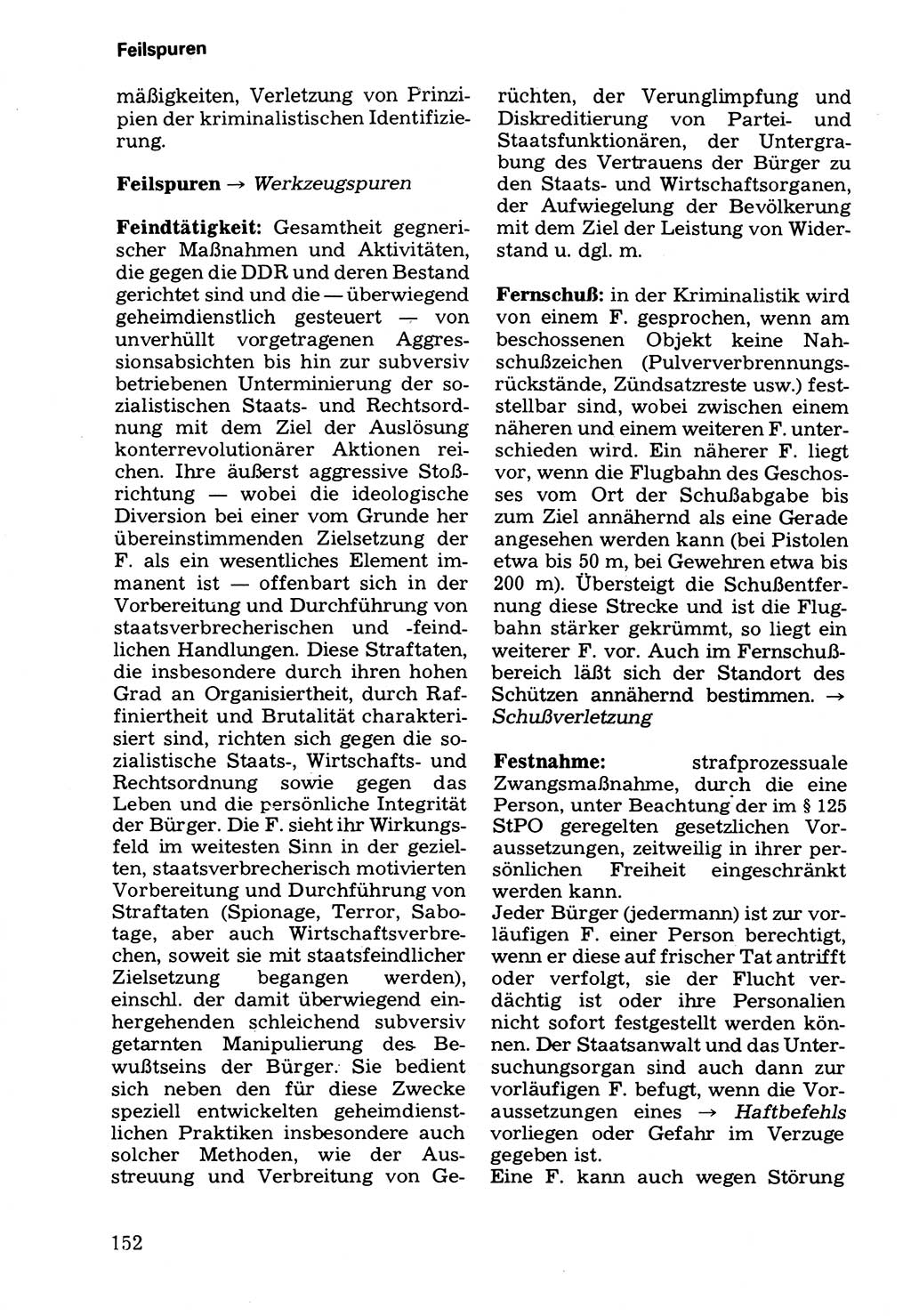 Wörterbuch der sozialistischen Kriminalistik [Deutsche Demokratische Republik (DDR)] 1981, Seite 152 (Wb. soz. Krim. DDR 1981, S. 152)