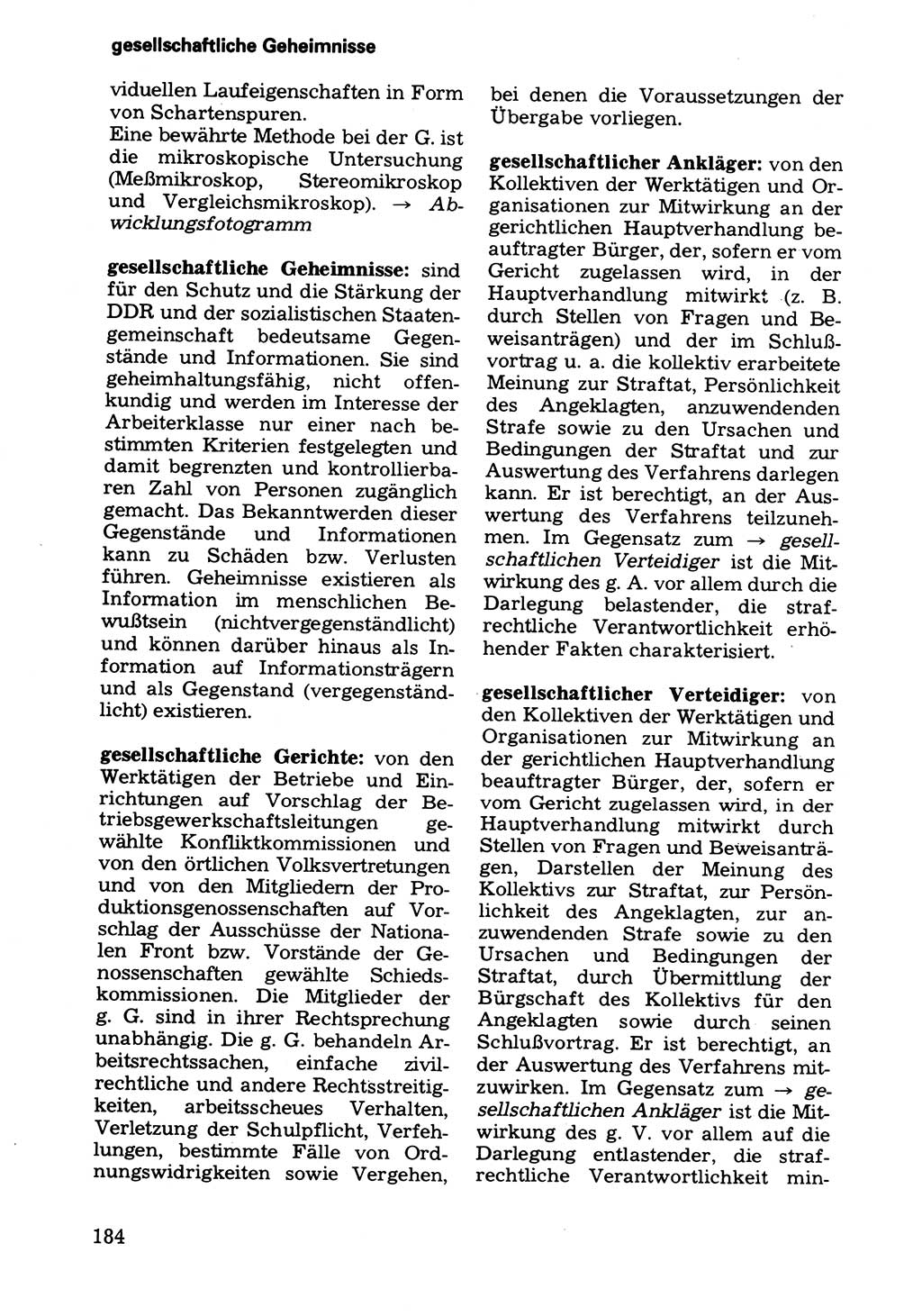Wörterbuch der sozialistischen Kriminalistik [Deutsche Demokratische Republik (DDR)] 1981, Seite 184 (Wb. soz. Krim. DDR 1981, S. 184)