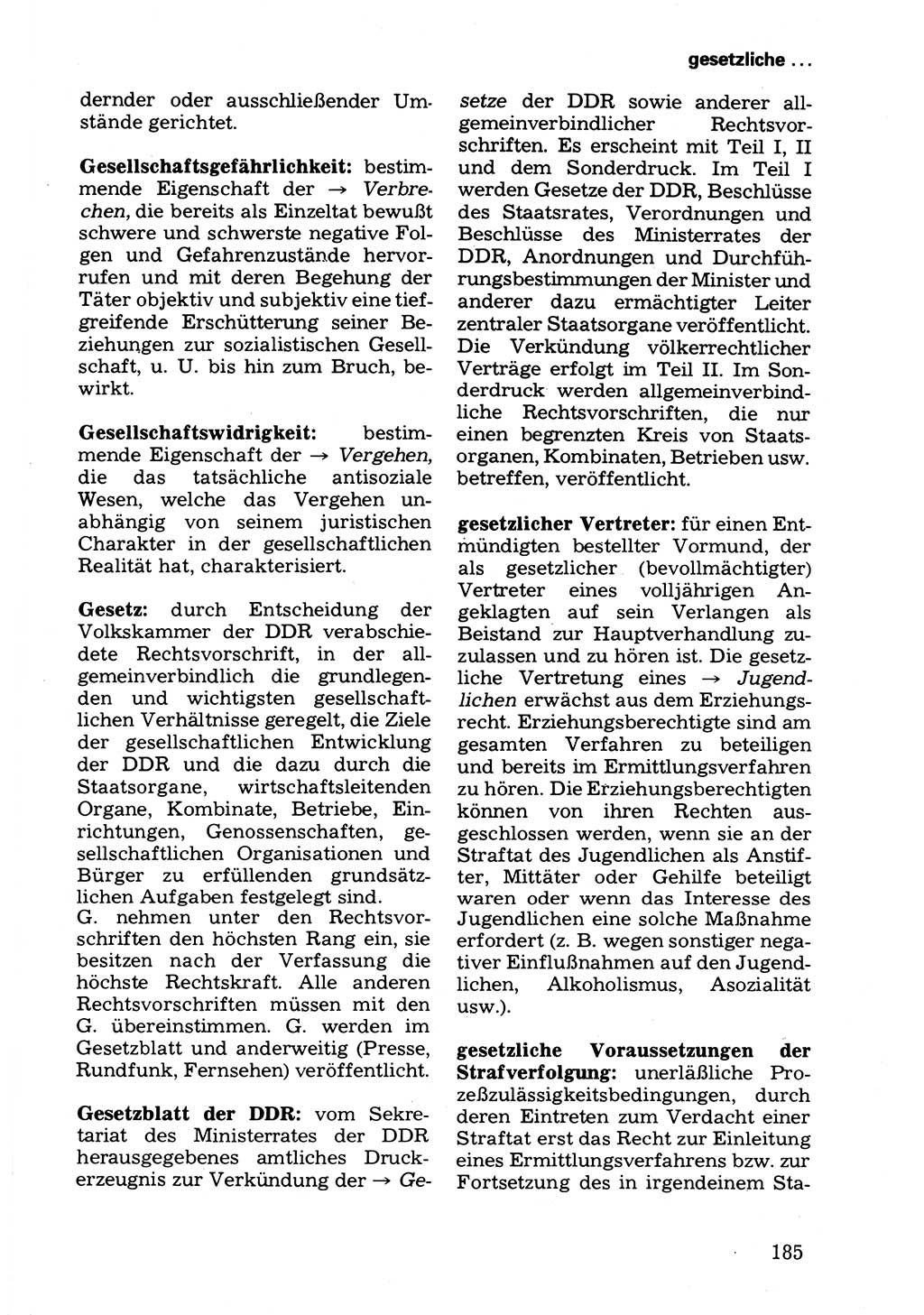 Wörterbuch der sozialistischen Kriminalistik [Deutsche Demokratische Republik (DDR)] 1981, Seite 185 (Wb. soz. Krim. DDR 1981, S. 185)