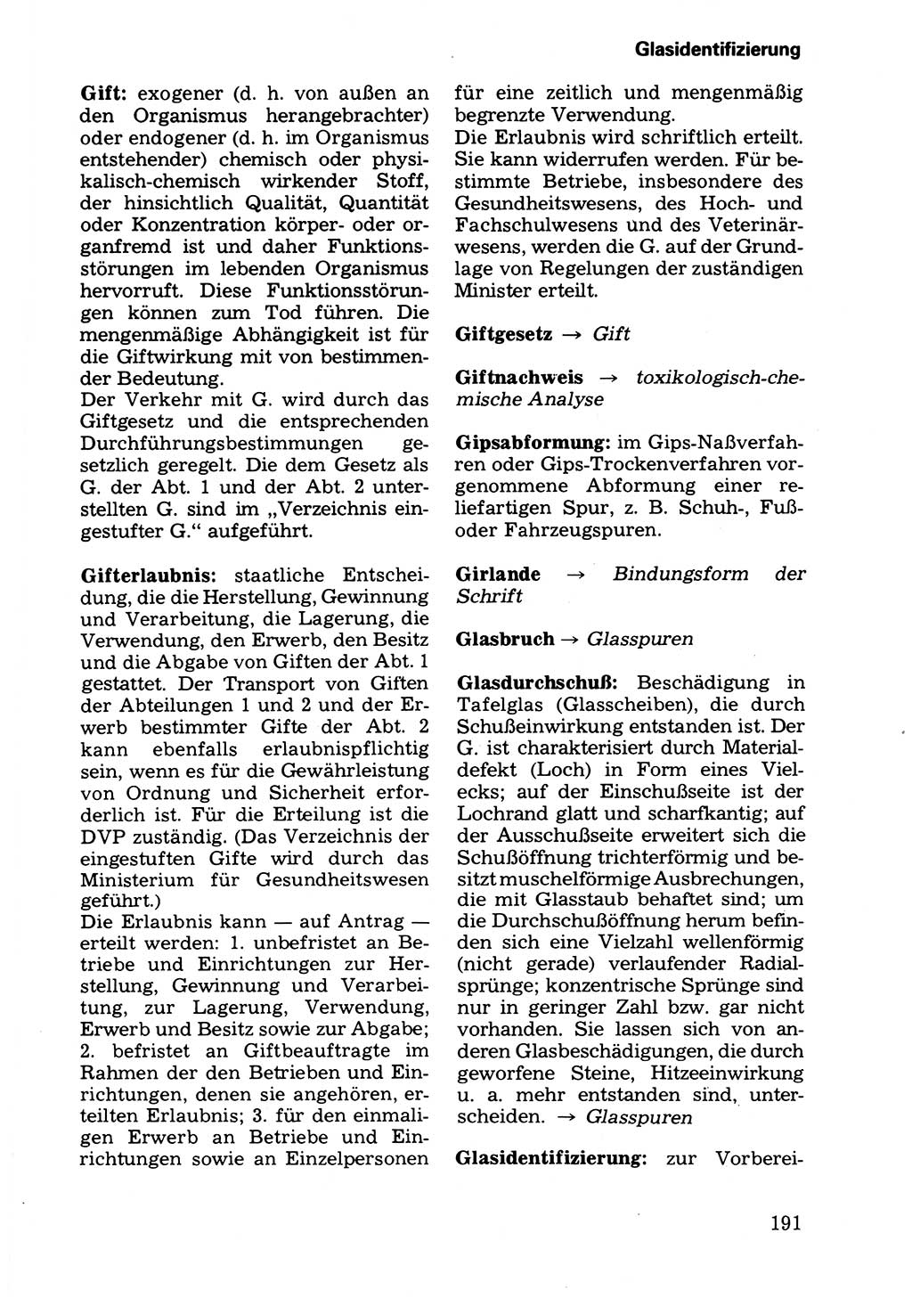 Wörterbuch der sozialistischen Kriminalistik [Deutsche Demokratische Republik (DDR)] 1981, Seite 191 (Wb. soz. Krim. DDR 1981, S. 191)