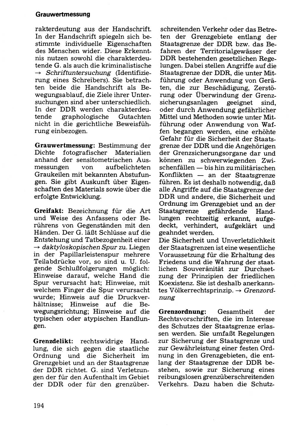 Wörterbuch der sozialistischen Kriminalistik [Deutsche Demokratische Republik (DDR)] 1981, Seite 194 (Wb. soz. Krim. DDR 1981, S. 194)