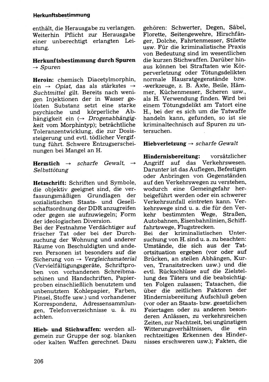 Wörterbuch der sozialistischen Kriminalistik [Deutsche Demokratische Republik (DDR)] 1981, Seite 206 (Wb. soz. Krim. DDR 1981, S. 206)