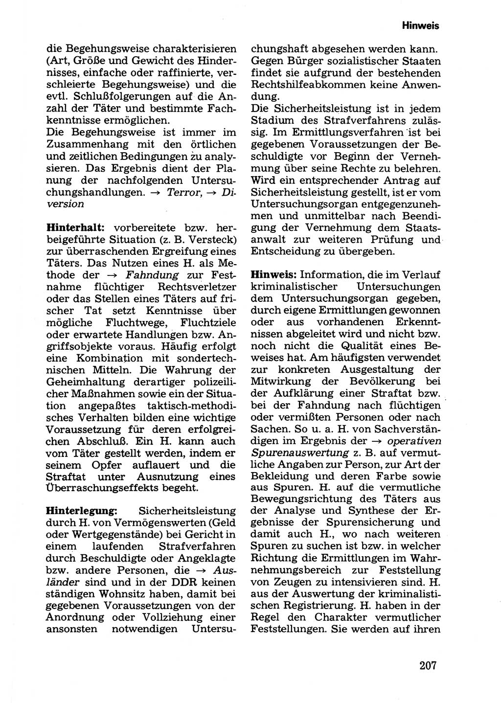 Wörterbuch der sozialistischen Kriminalistik [Deutsche Demokratische Republik (DDR)] 1981, Seite 207 (Wb. soz. Krim. DDR 1981, S. 207)