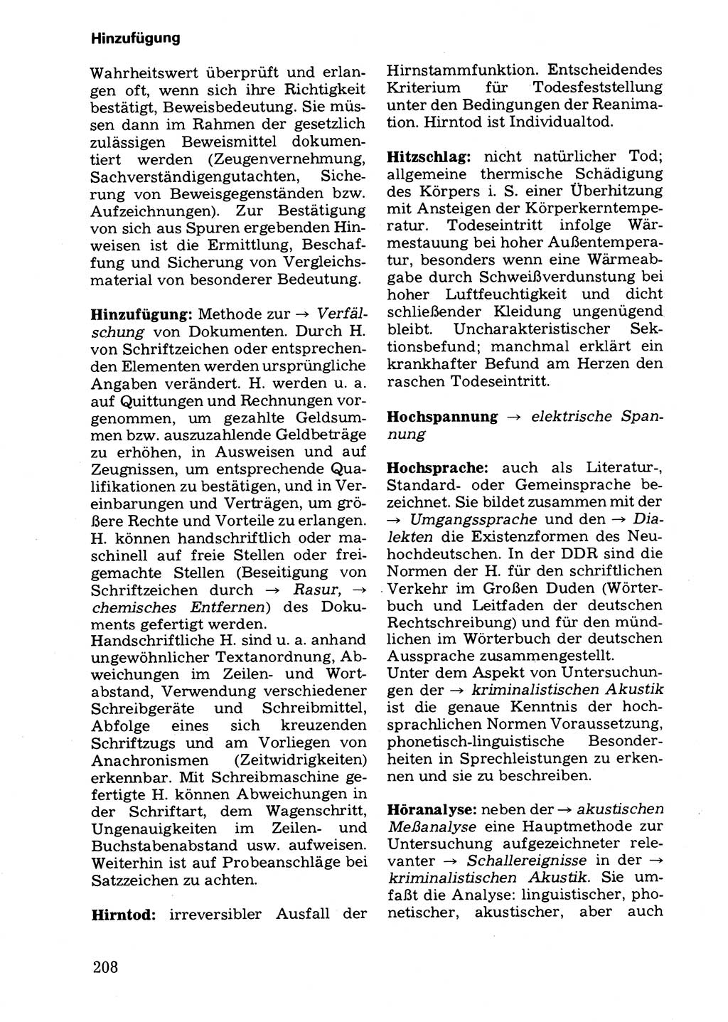 Wörterbuch der sozialistischen Kriminalistik [Deutsche Demokratische Republik (DDR)] 1981, Seite 208 (Wb. soz. Krim. DDR 1981, S. 208)
