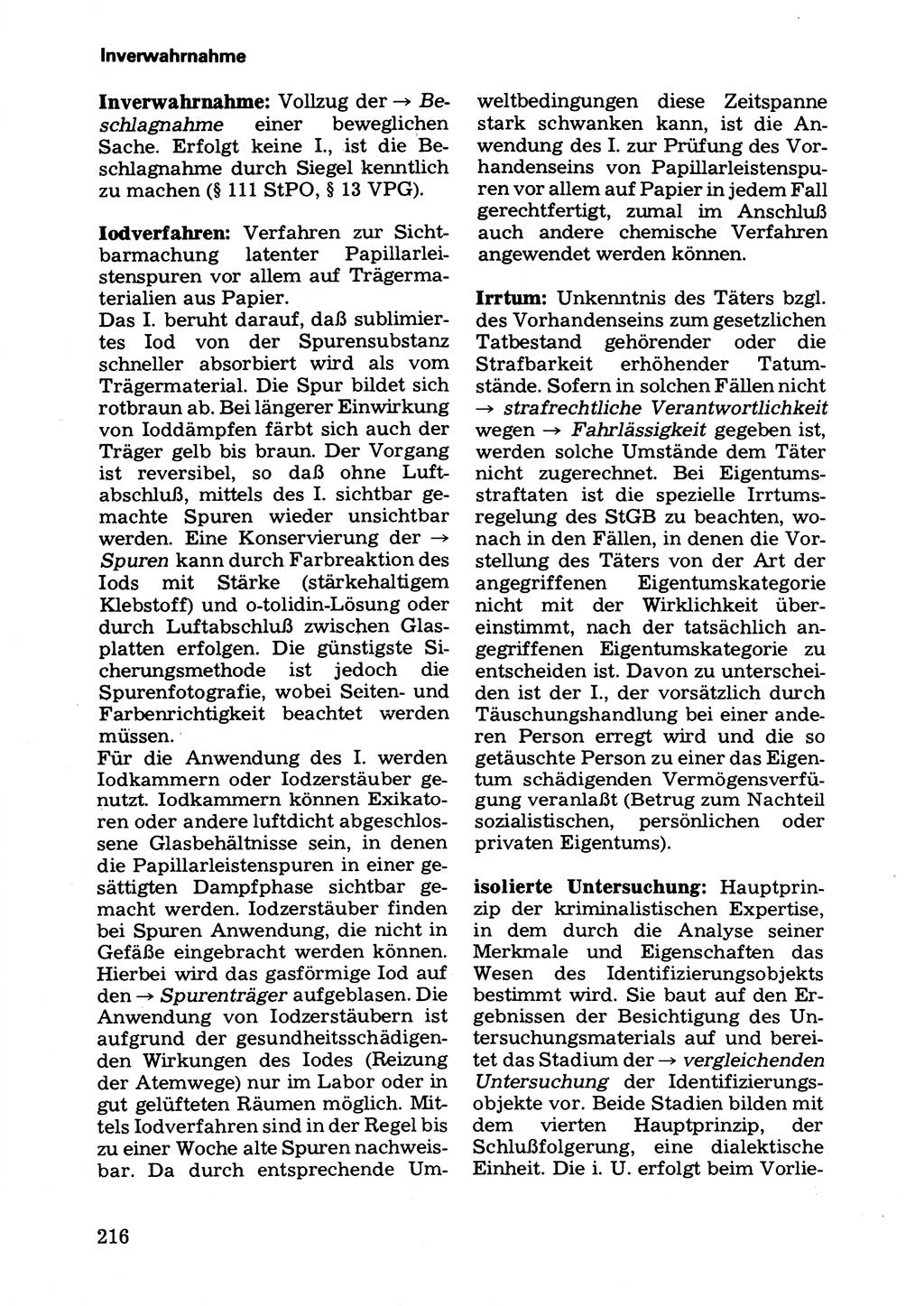 Wörterbuch der sozialistischen Kriminalistik [Deutsche Demokratische Republik (DDR)] 1981, Seite 216 (Wb. soz. Krim. DDR 1981, S. 216)