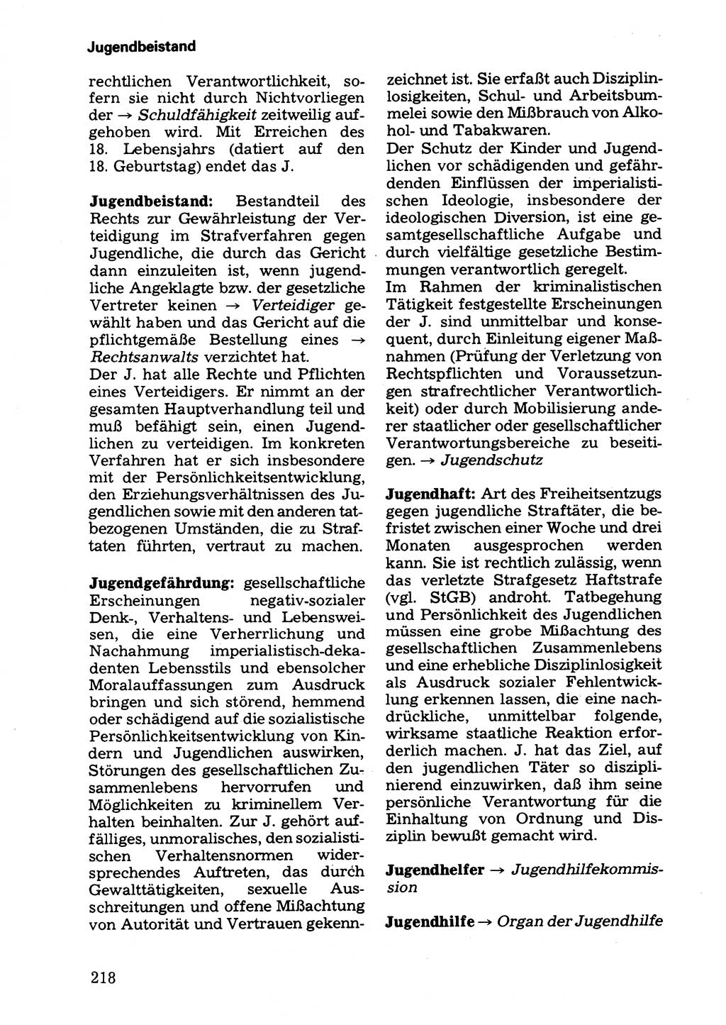 Wörterbuch der sozialistischen Kriminalistik [Deutsche Demokratische Republik (DDR)] 1981, Seite 218 (Wb. soz. Krim. DDR 1981, S. 218)