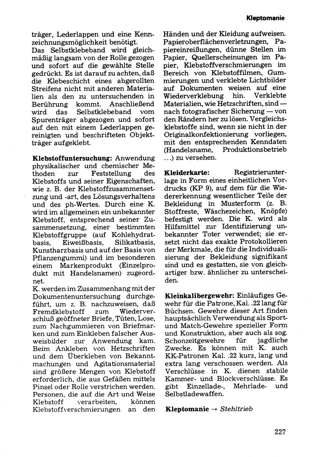 Wörterbuch der sozialistischen Kriminalistik [Deutsche Demokratische Republik (DDR)] 1981, Seite 227 (Wb. soz. Krim. DDR 1981, S. 227)