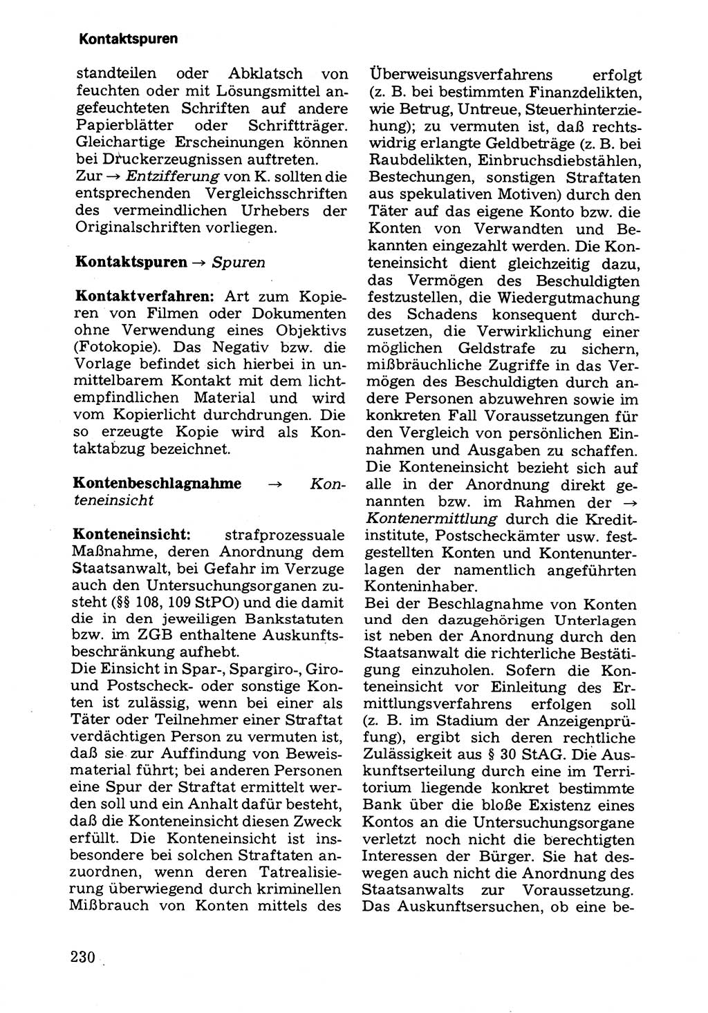 Wörterbuch der sozialistischen Kriminalistik [Deutsche Demokratische Republik (DDR)] 1981, Seite 230 (Wb. soz. Krim. DDR 1981, S. 230)