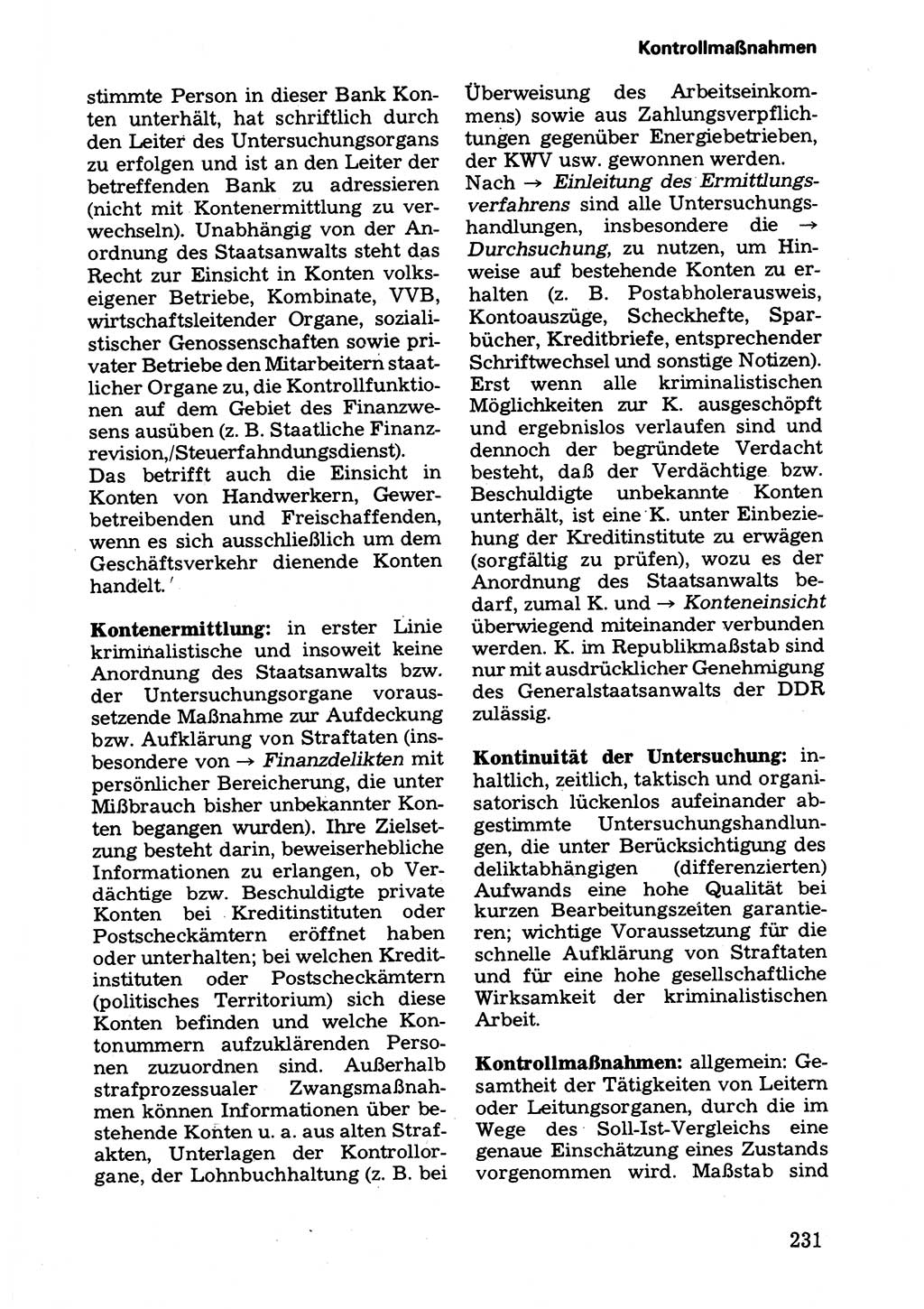 Wörterbuch der sozialistischen Kriminalistik [Deutsche Demokratische Republik (DDR)] 1981, Seite 231 (Wb. soz. Krim. DDR 1981, S. 231)