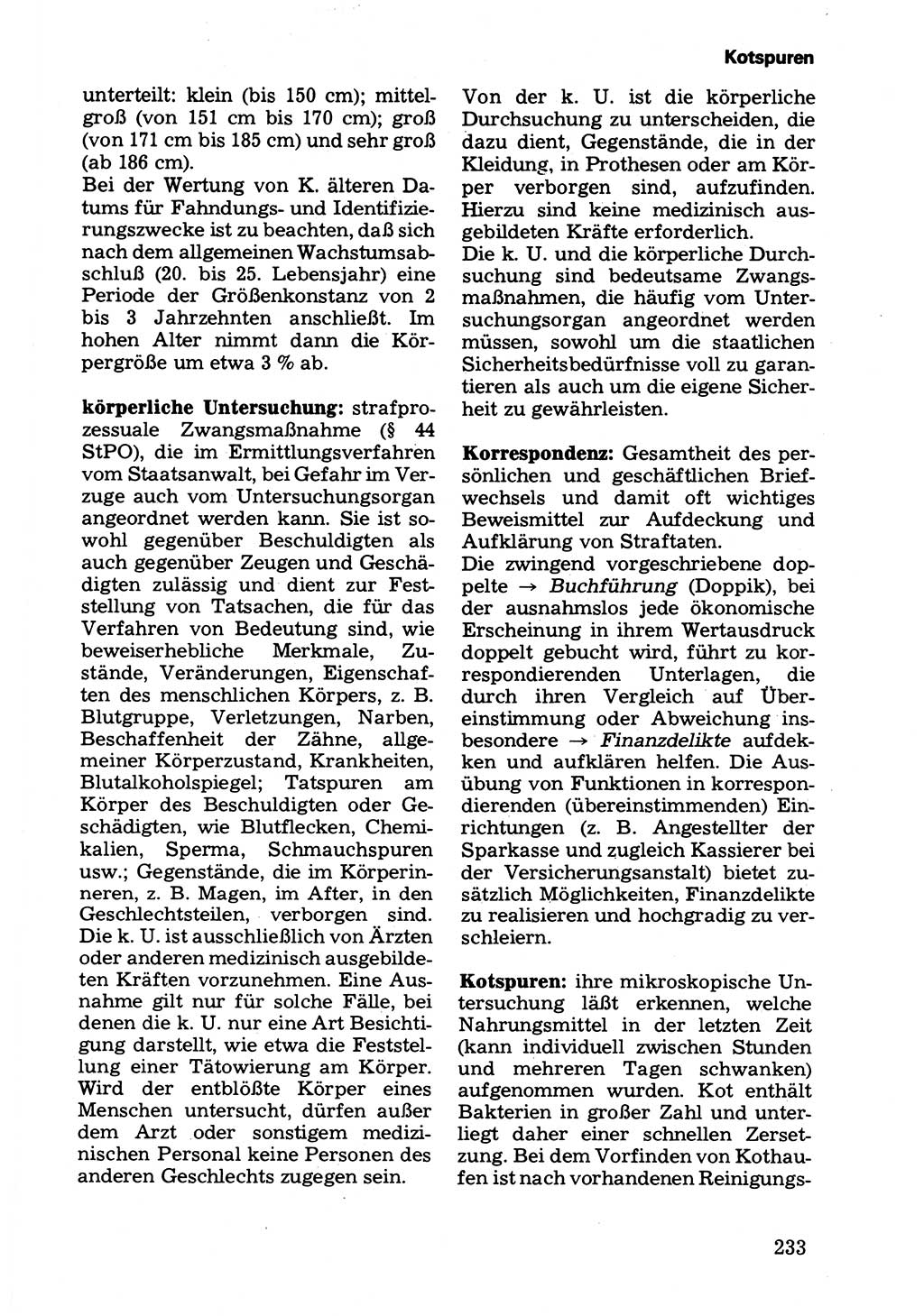 Wörterbuch der sozialistischen Kriminalistik [Deutsche Demokratische Republik (DDR)] 1981, Seite 233 (Wb. soz. Krim. DDR 1981, S. 233)