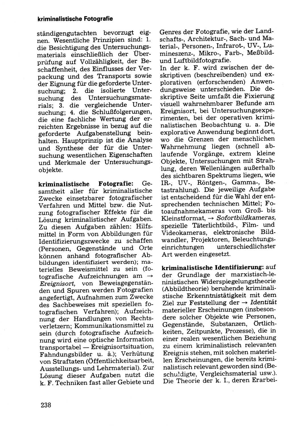 Wörterbuch der sozialistischen Kriminalistik [Deutsche Demokratische Republik (DDR)] 1981, Seite 238 (Wb. soz. Krim. DDR 1981, S. 238)