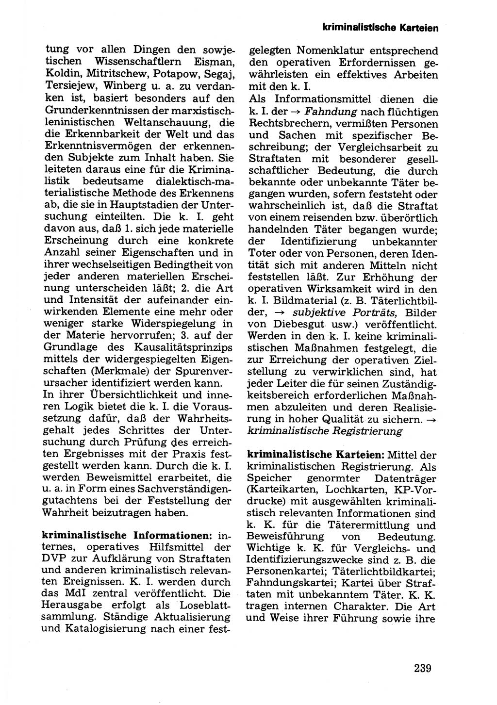 Wörterbuch der sozialistischen Kriminalistik [Deutsche Demokratische Republik (DDR)] 1981, Seite 239 (Wb. soz. Krim. DDR 1981, S. 239)