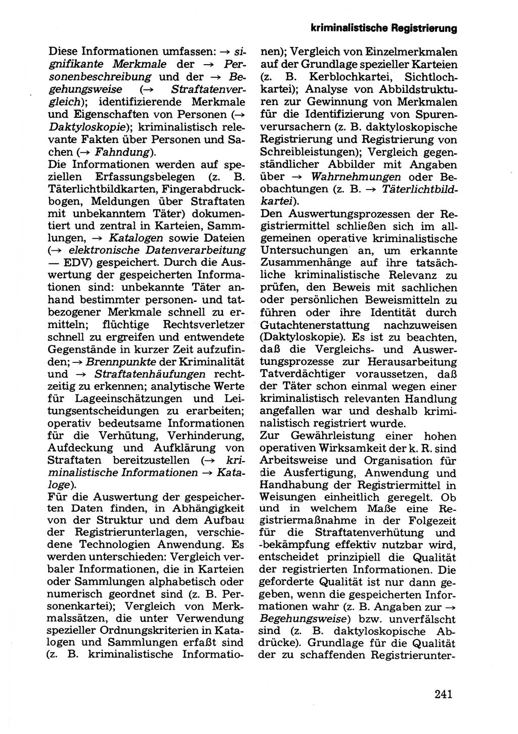 Wörterbuch der sozialistischen Kriminalistik [Deutsche Demokratische Republik (DDR)] 1981, Seite 241 (Wb. soz. Krim. DDR 1981, S. 241)