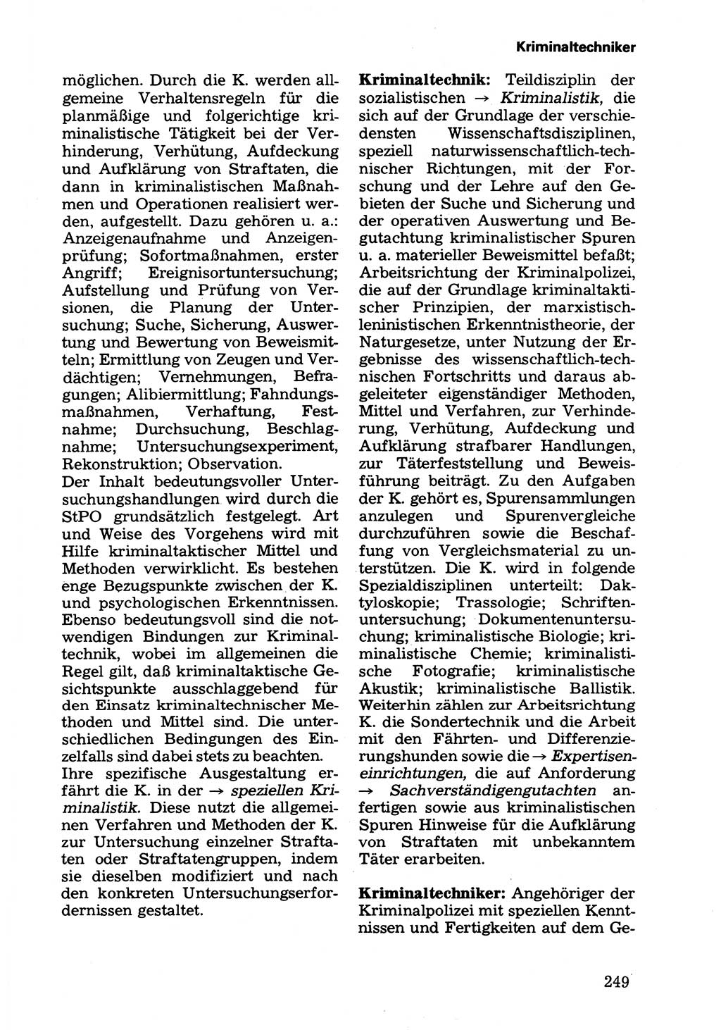 Wörterbuch der sozialistischen Kriminalistik [Deutsche Demokratische Republik (DDR)] 1981, Seite 249 (Wb. soz. Krim. DDR 1981, S. 249)