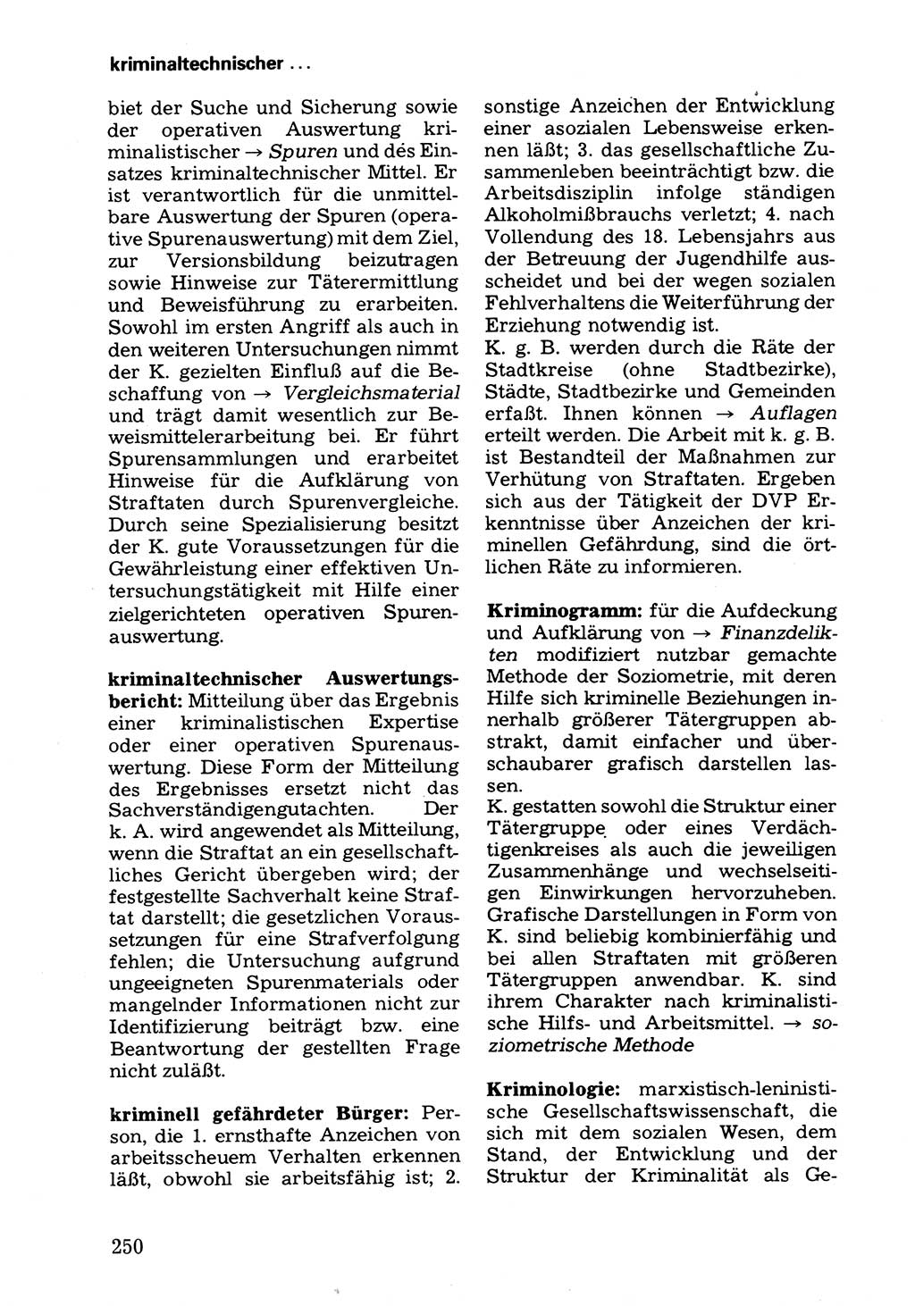 Wörterbuch der sozialistischen Kriminalistik [Deutsche Demokratische Republik (DDR)] 1981, Seite 250 (Wb. soz. Krim. DDR 1981, S. 250)