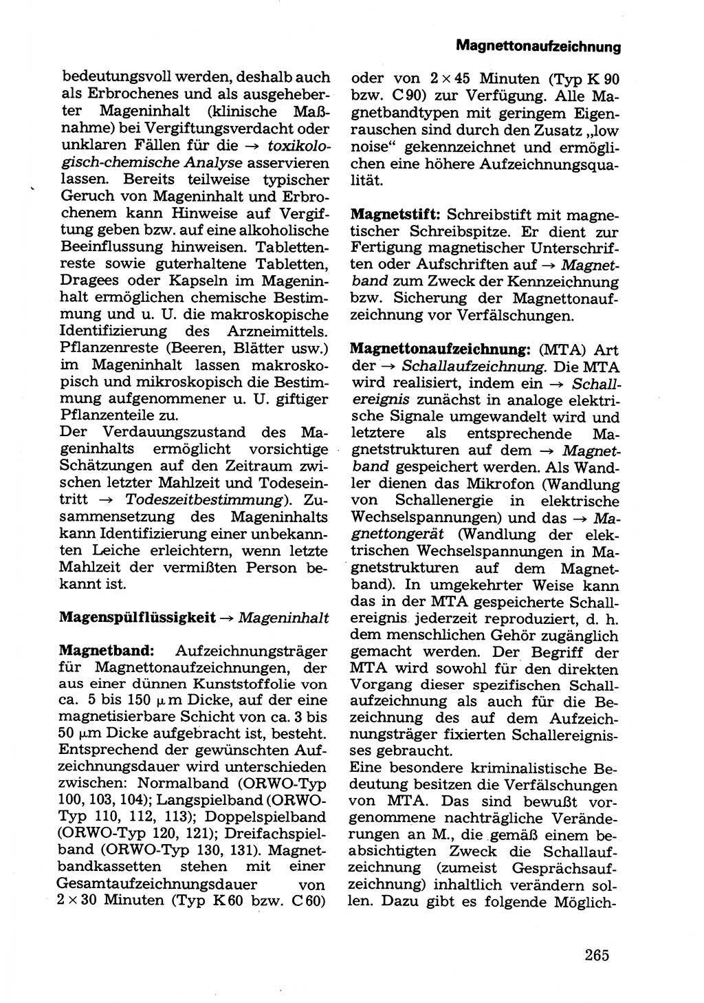 Wörterbuch der sozialistischen Kriminalistik [Deutsche Demokratische Republik (DDR)] 1981, Seite 265 (Wb. soz. Krim. DDR 1981, S. 265)