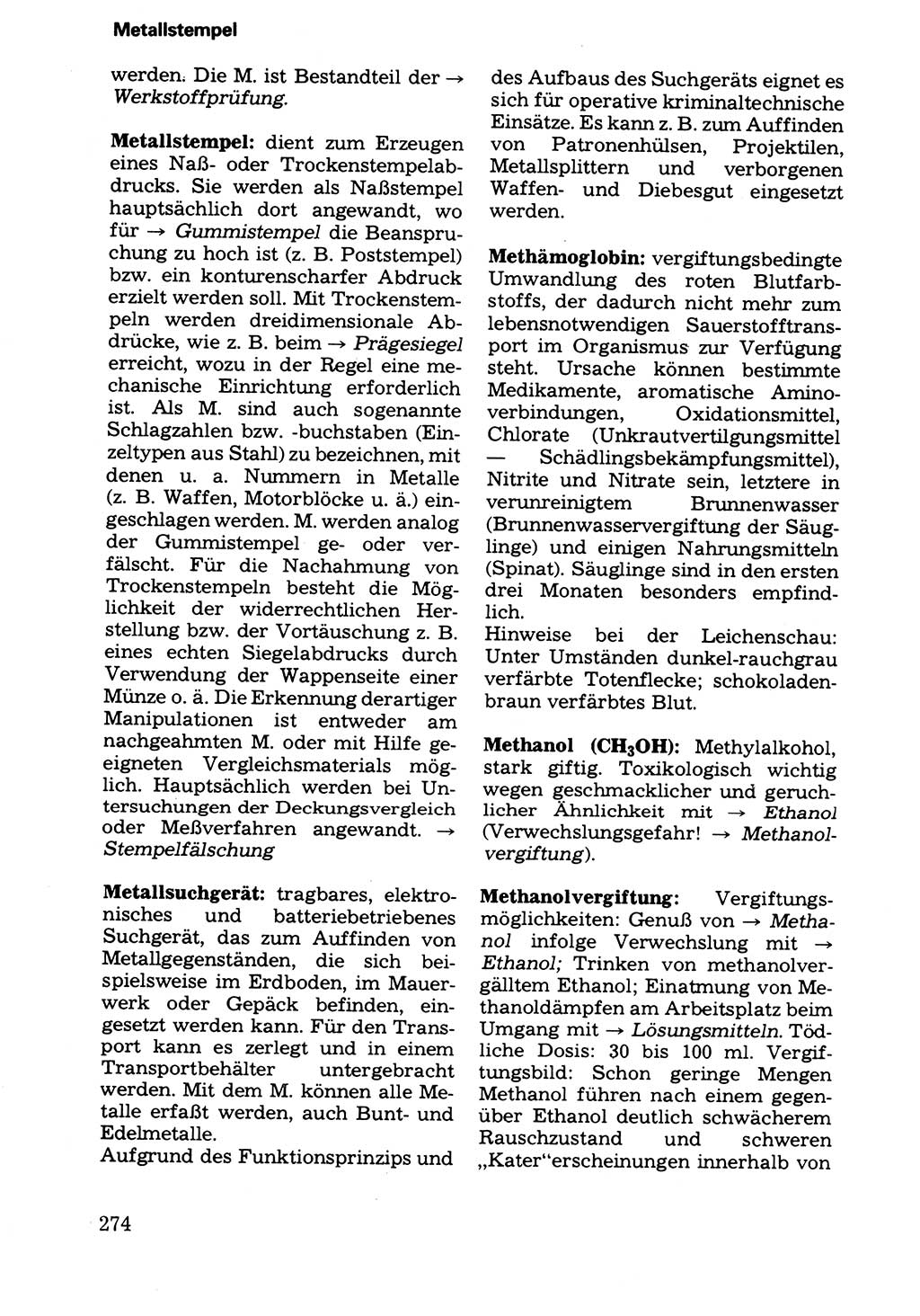 Wörterbuch der sozialistischen Kriminalistik [Deutsche Demokratische Republik (DDR)] 1981, Seite 274 (Wb. soz. Krim. DDR 1981, S. 274)