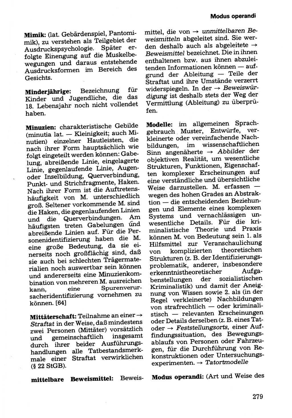 Wörterbuch der sozialistischen Kriminalistik [Deutsche Demokratische Republik (DDR)] 1981, Seite 279 (Wb. soz. Krim. DDR 1981, S. 279)