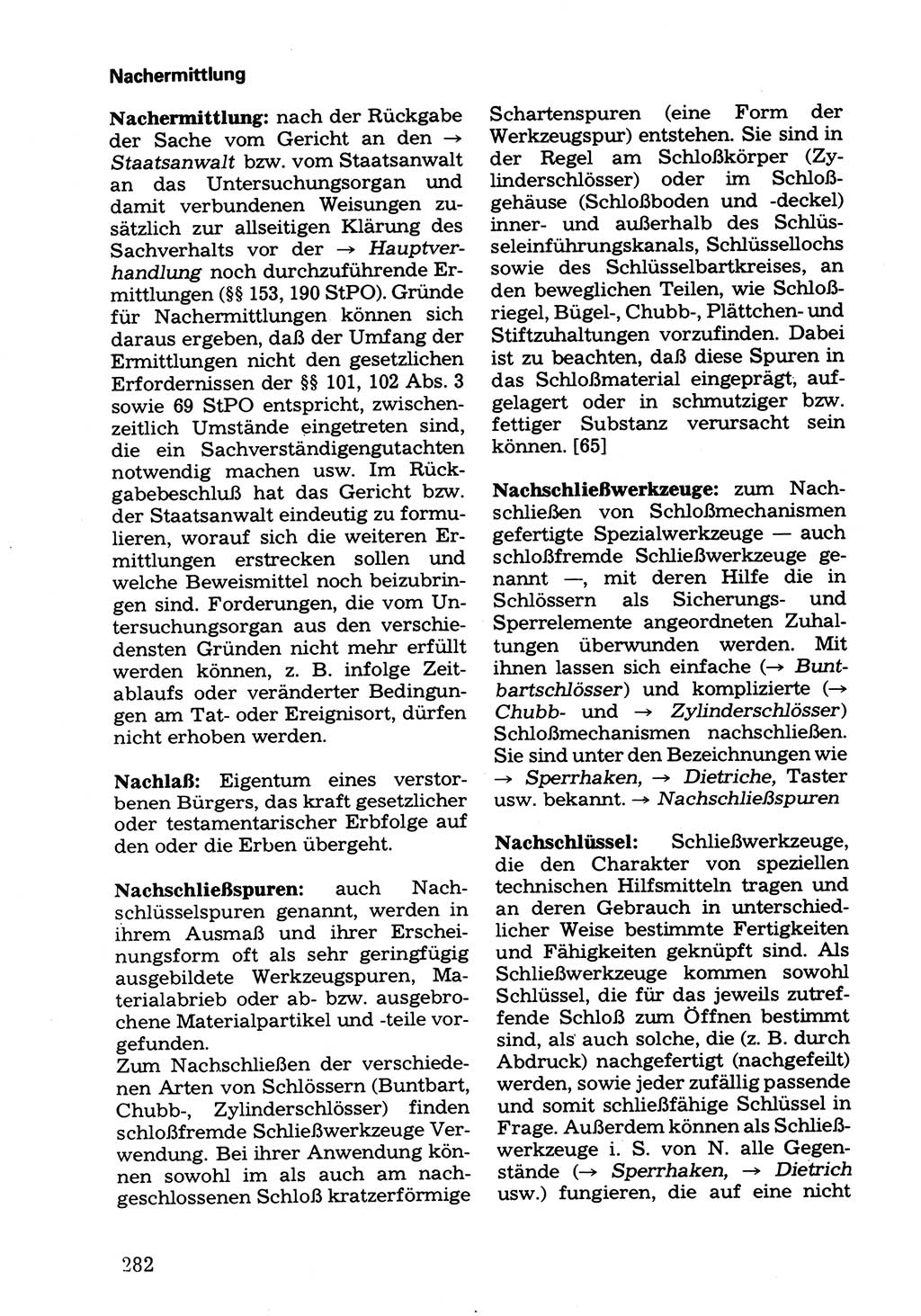 Wörterbuch der sozialistischen Kriminalistik [Deutsche Demokratische Republik (DDR)] 1981, Seite 282 (Wb. soz. Krim. DDR 1981, S. 282)