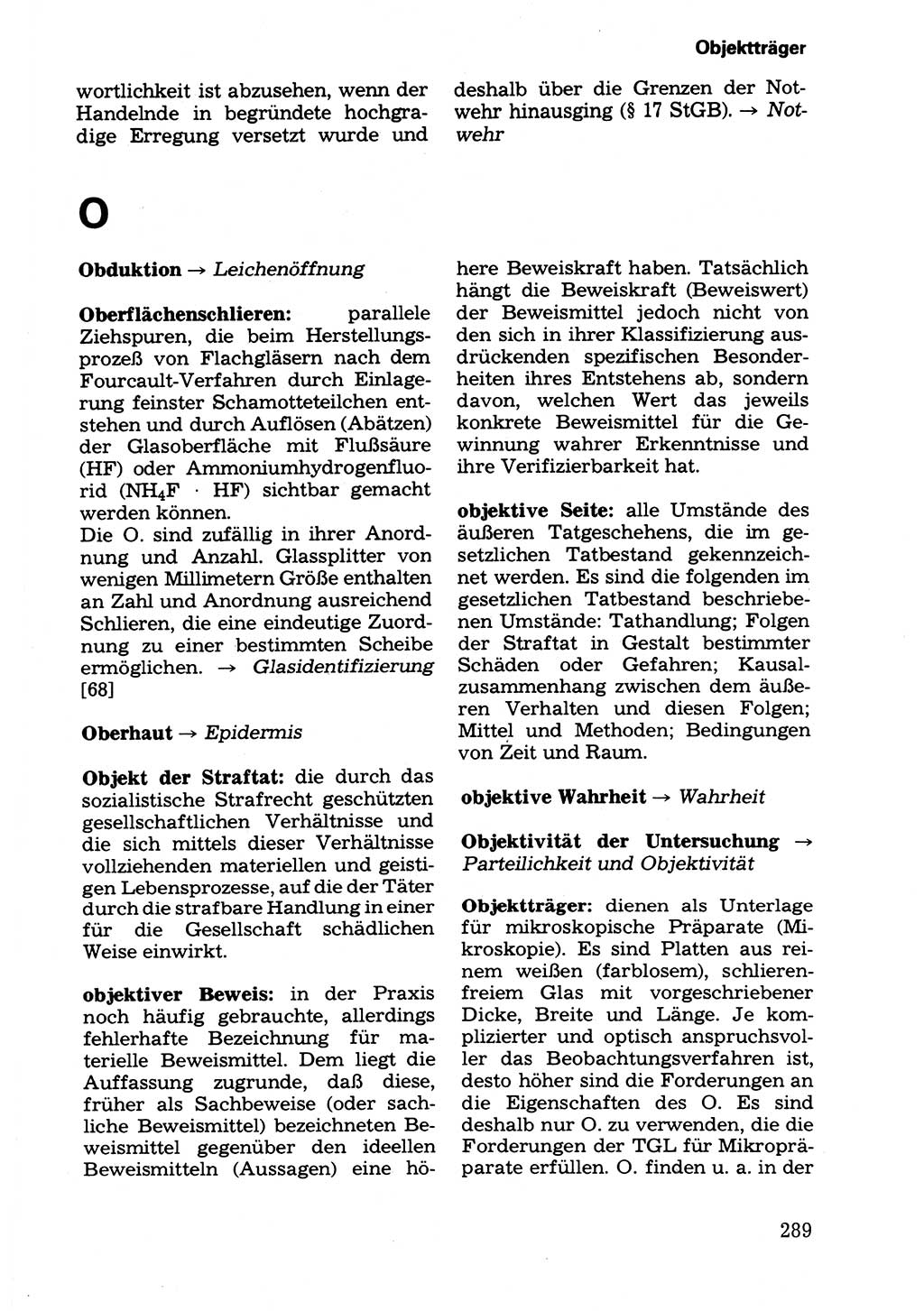 Wörterbuch der sozialistischen Kriminalistik [Deutsche Demokratische Republik (DDR)] 1981, Seite 289 (Wb. soz. Krim. DDR 1981, S. 289)