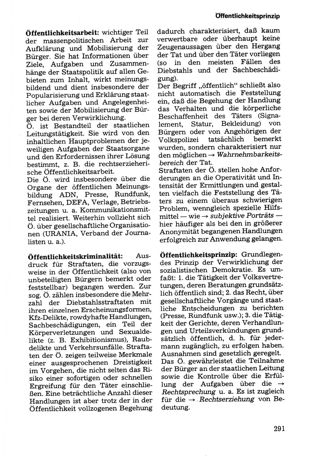Wörterbuch der sozialistischen Kriminalistik [Deutsche Demokratische Republik (DDR)] 1981, Seite 291 (Wb. soz. Krim. DDR 1981, S. 291)