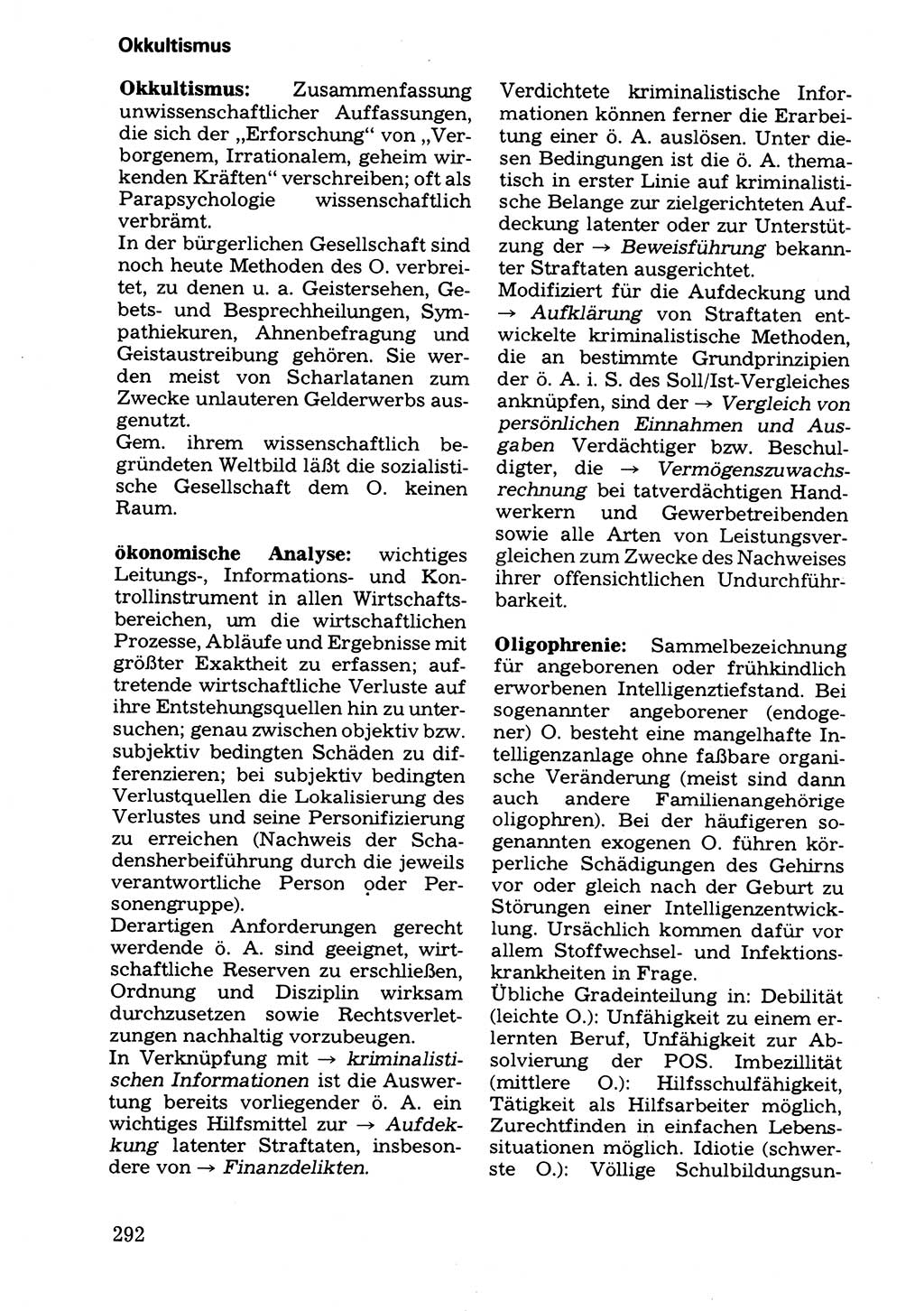 Wörterbuch der sozialistischen Kriminalistik [Deutsche Demokratische Republik (DDR)] 1981, Seite 292 (Wb. soz. Krim. DDR 1981, S. 292)