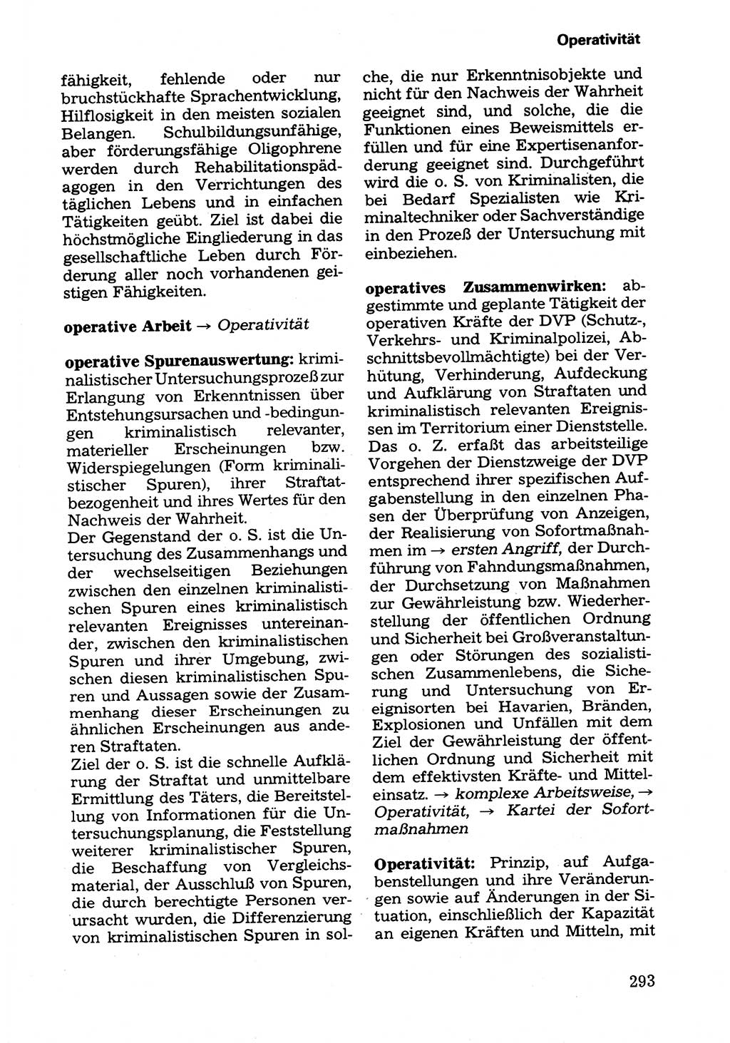 Wörterbuch der sozialistischen Kriminalistik [Deutsche Demokratische Republik (DDR)] 1981, Seite 293 (Wb. soz. Krim. DDR 1981, S. 293)