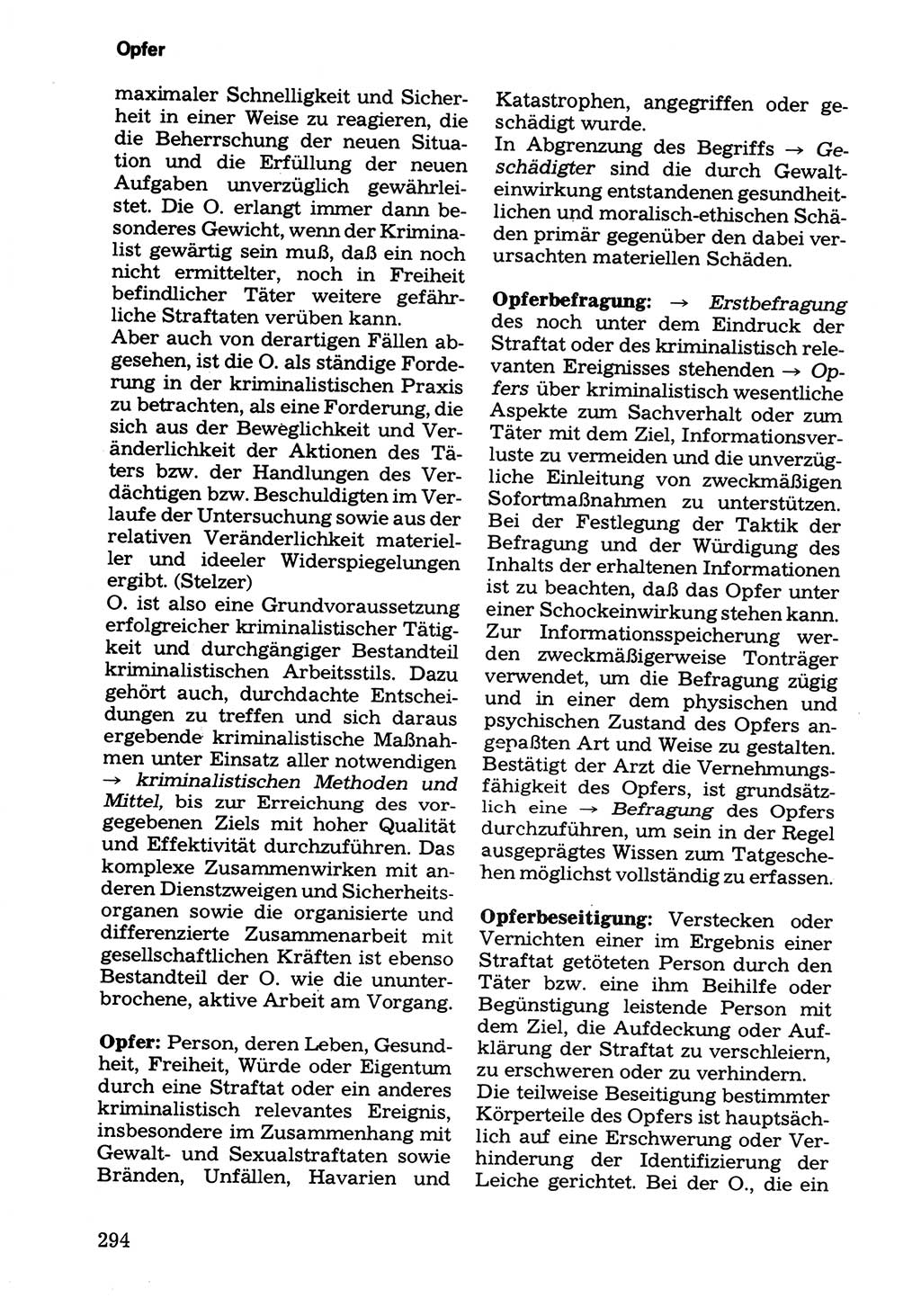 Wörterbuch der sozialistischen Kriminalistik [Deutsche Demokratische Republik (DDR)] 1981, Seite 294 (Wb. soz. Krim. DDR 1981, S. 294)