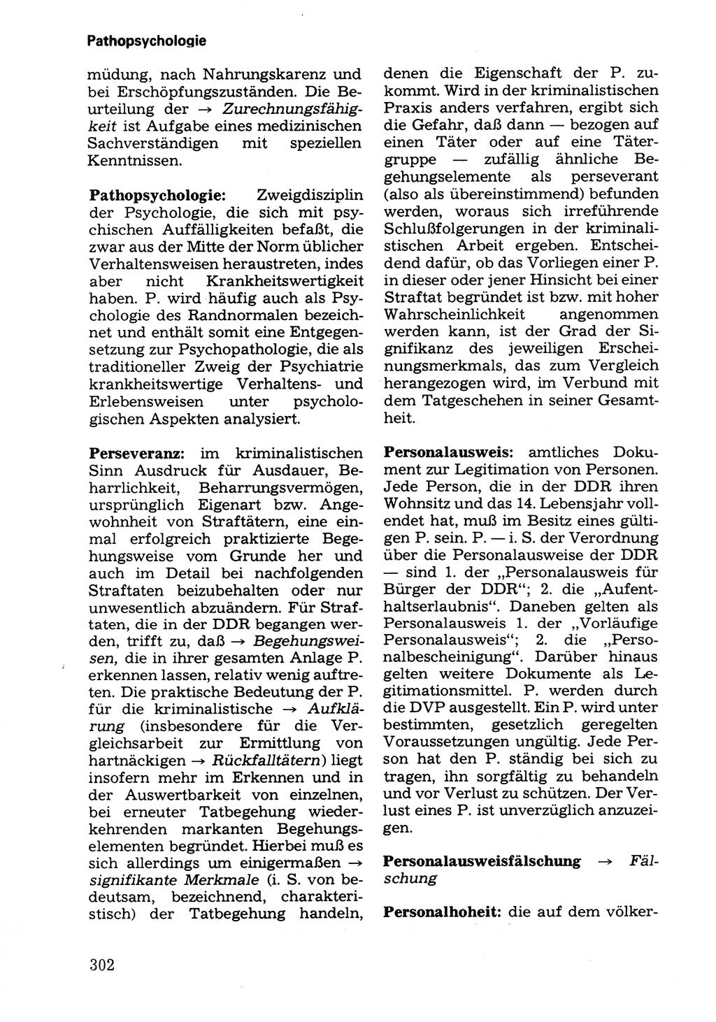 Wörterbuch der sozialistischen Kriminalistik [Deutsche Demokratische Republik (DDR)] 1981, Seite 302 (Wb. soz. Krim. DDR 1981, S. 302)