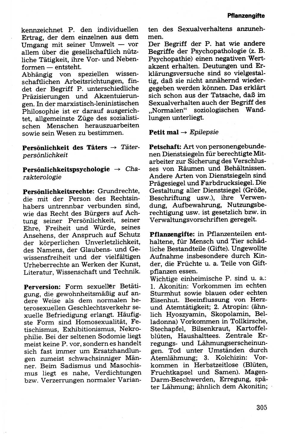 Wörterbuch der sozialistischen Kriminalistik [Deutsche Demokratische Republik (DDR)] 1981, Seite 305 (Wb. soz. Krim. DDR 1981, S. 305)