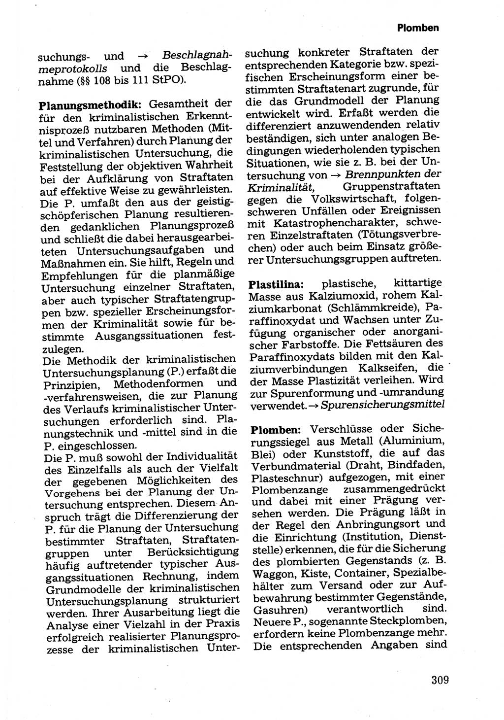 Wörterbuch der sozialistischen Kriminalistik [Deutsche Demokratische Republik (DDR)] 1981, Seite 309 (Wb. soz. Krim. DDR 1981, S. 309)