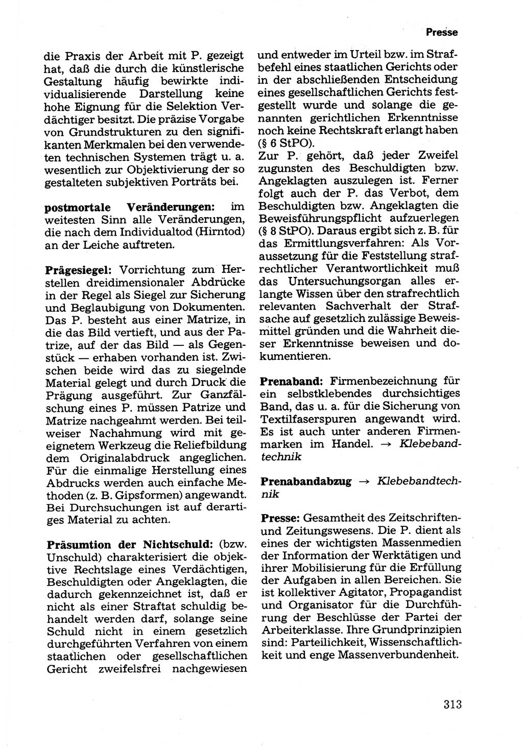 Wörterbuch der sozialistischen Kriminalistik [Deutsche Demokratische Republik (DDR)] 1981, Seite 313 (Wb. soz. Krim. DDR 1981, S. 313)