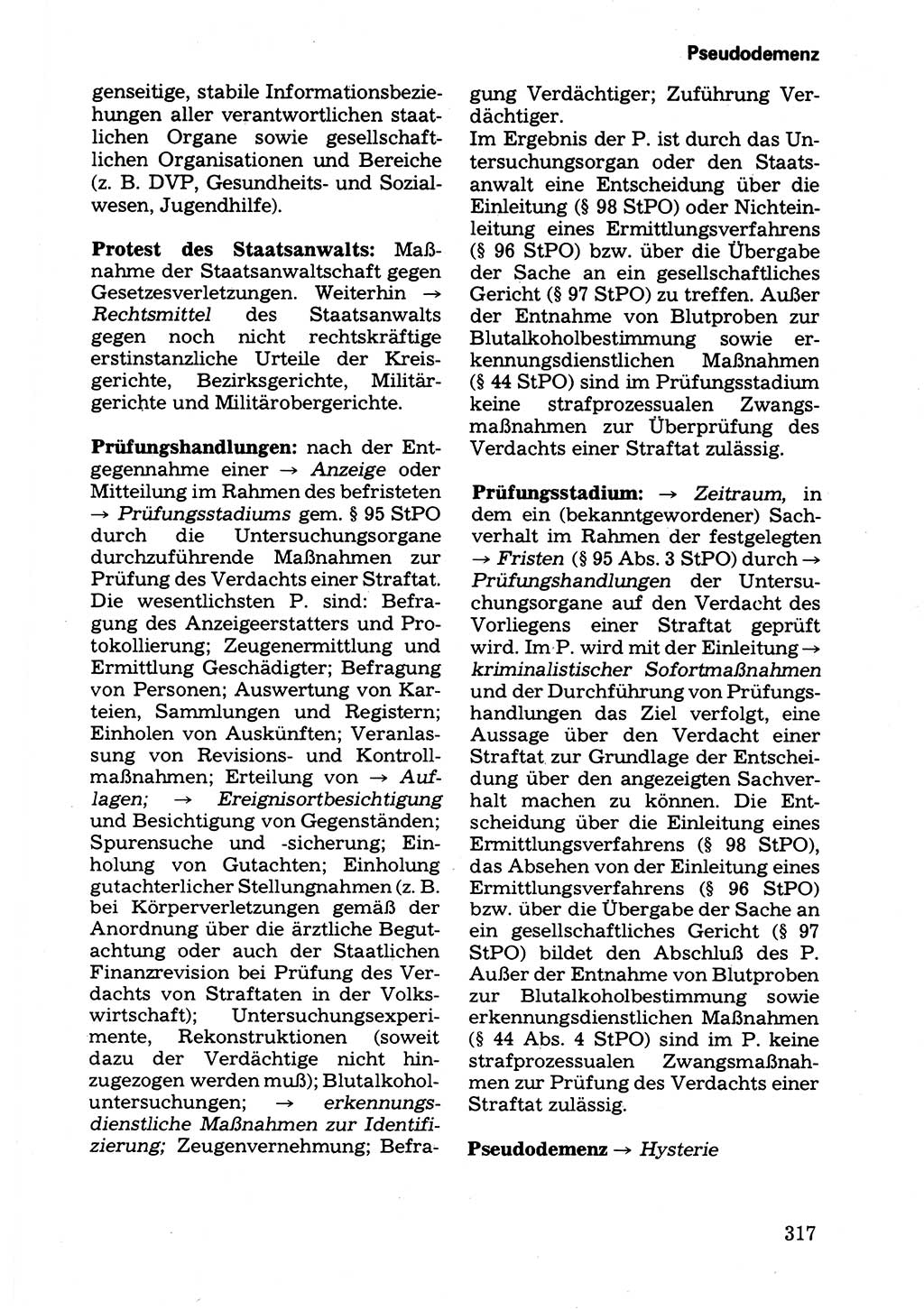 Wörterbuch der sozialistischen Kriminalistik [Deutsche Demokratische Republik (DDR)] 1981, Seite 317 (Wb. soz. Krim. DDR 1981, S. 317)