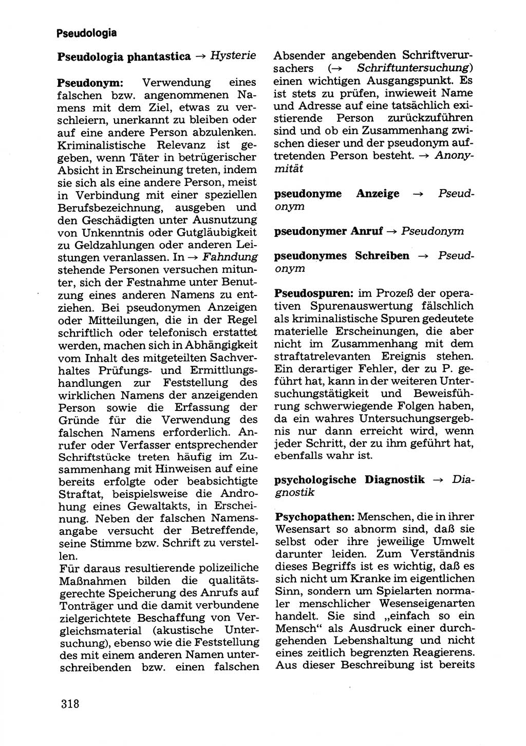 Wörterbuch der sozialistischen Kriminalistik [Deutsche Demokratische Republik (DDR)] 1981, Seite 318 (Wb. soz. Krim. DDR 1981, S. 318)