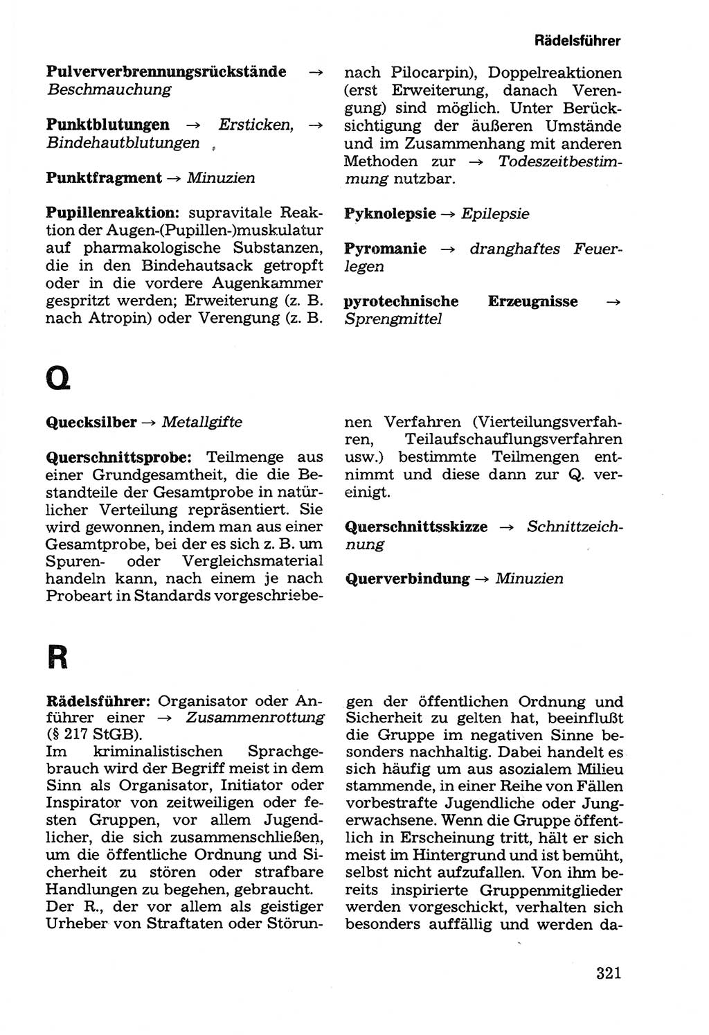 Wörterbuch der sozialistischen Kriminalistik [Deutsche Demokratische Republik (DDR)] 1981, Seite 321 (Wb. soz. Krim. DDR 1981, S. 321)