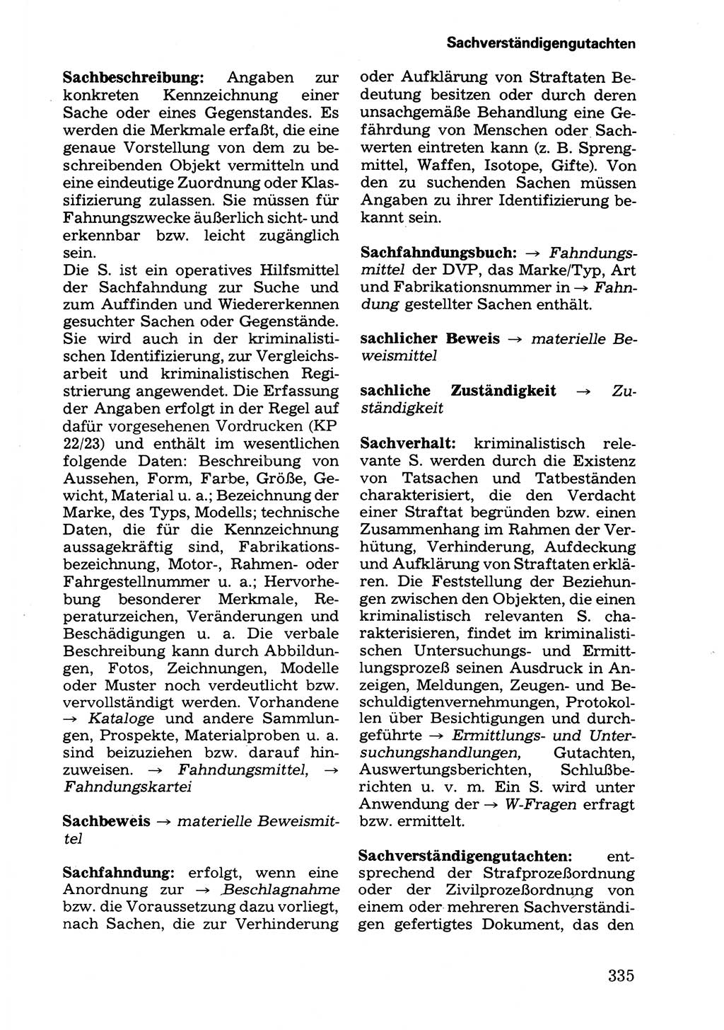 Wörterbuch der sozialistischen Kriminalistik [Deutsche Demokratische Republik (DDR)] 1981, Seite 335 (Wb. soz. Krim. DDR 1981, S. 335)