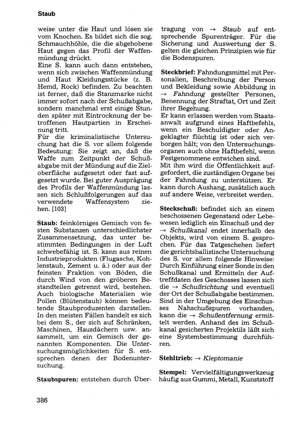 Wörterbuch der sozialistischen Kriminalistik [Deutsche Demokratische Republik (DDR)] 1981, Seite 386 (Wb. soz. Krim. DDR 1981, S. 386)