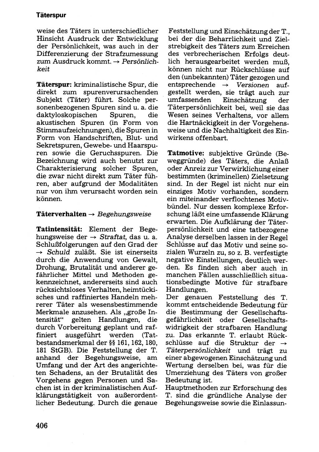 Wörterbuch der sozialistischen Kriminalistik [Deutsche Demokratische Republik (DDR)] 1981, Seite 406 (Wb. soz. Krim. DDR 1981, S. 406)