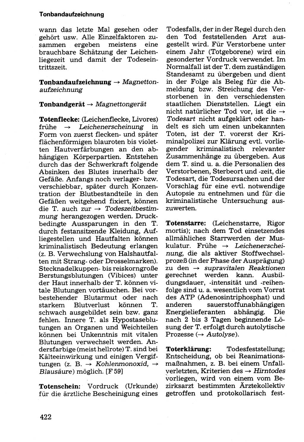 Wörterbuch der sozialistischen Kriminalistik [Deutsche Demokratische Republik (DDR)] 1981, Seite 422 (Wb. soz. Krim. DDR 1981, S. 422)