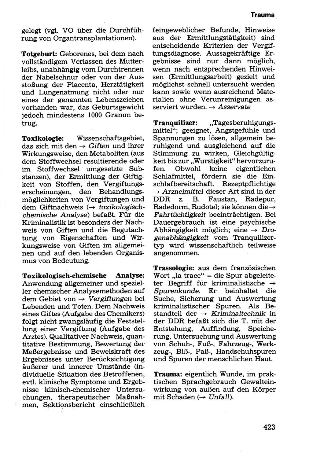 Wörterbuch der sozialistischen Kriminalistik [Deutsche Demokratische Republik (DDR)] 1981, Seite 423 (Wb. soz. Krim. DDR 1981, S. 423)