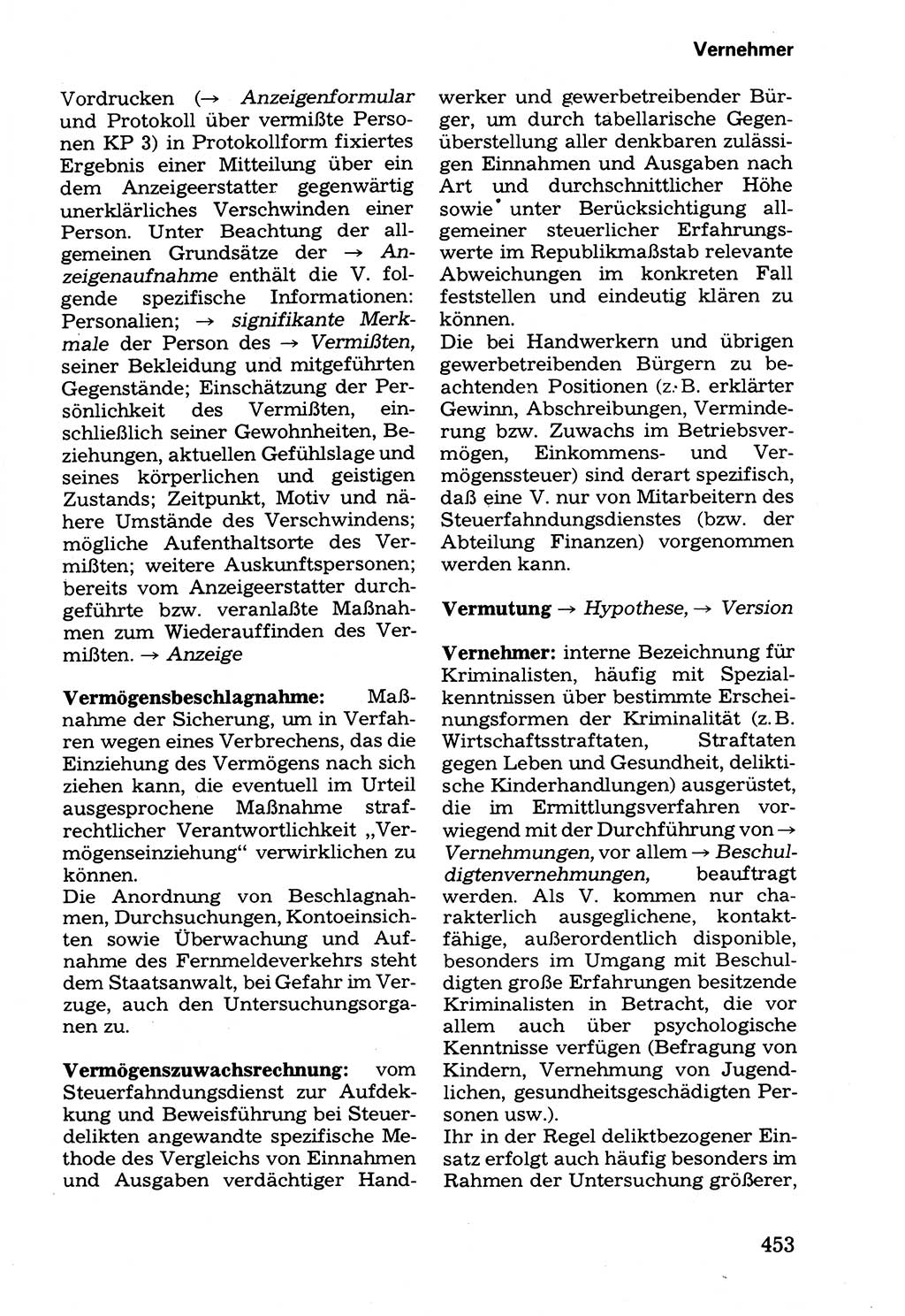 Wörterbuch der sozialistischen Kriminalistik [Deutsche Demokratische Republik (DDR)] 1981, Seite 453 (Wb. soz. Krim. DDR 1981, S. 453)