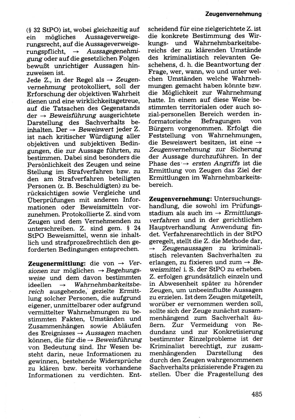 Wörterbuch der sozialistischen Kriminalistik [Deutsche Demokratische Republik (DDR)] 1981, Seite 485 (Wb. soz. Krim. DDR 1981, S. 485)