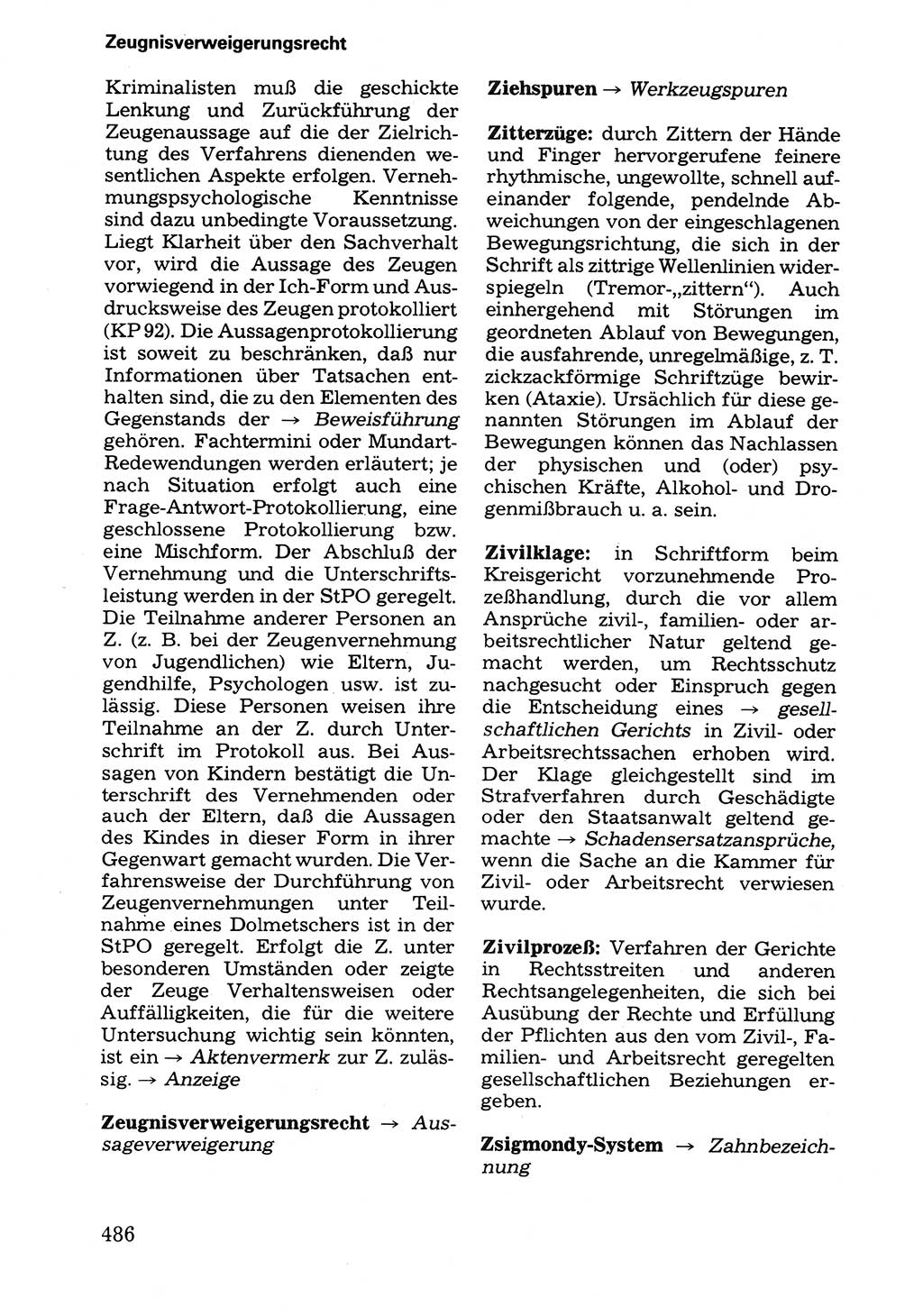 Wörterbuch der sozialistischen Kriminalistik [Deutsche Demokratische Republik (DDR)] 1981, Seite 486 (Wb. soz. Krim. DDR 1981, S. 486)