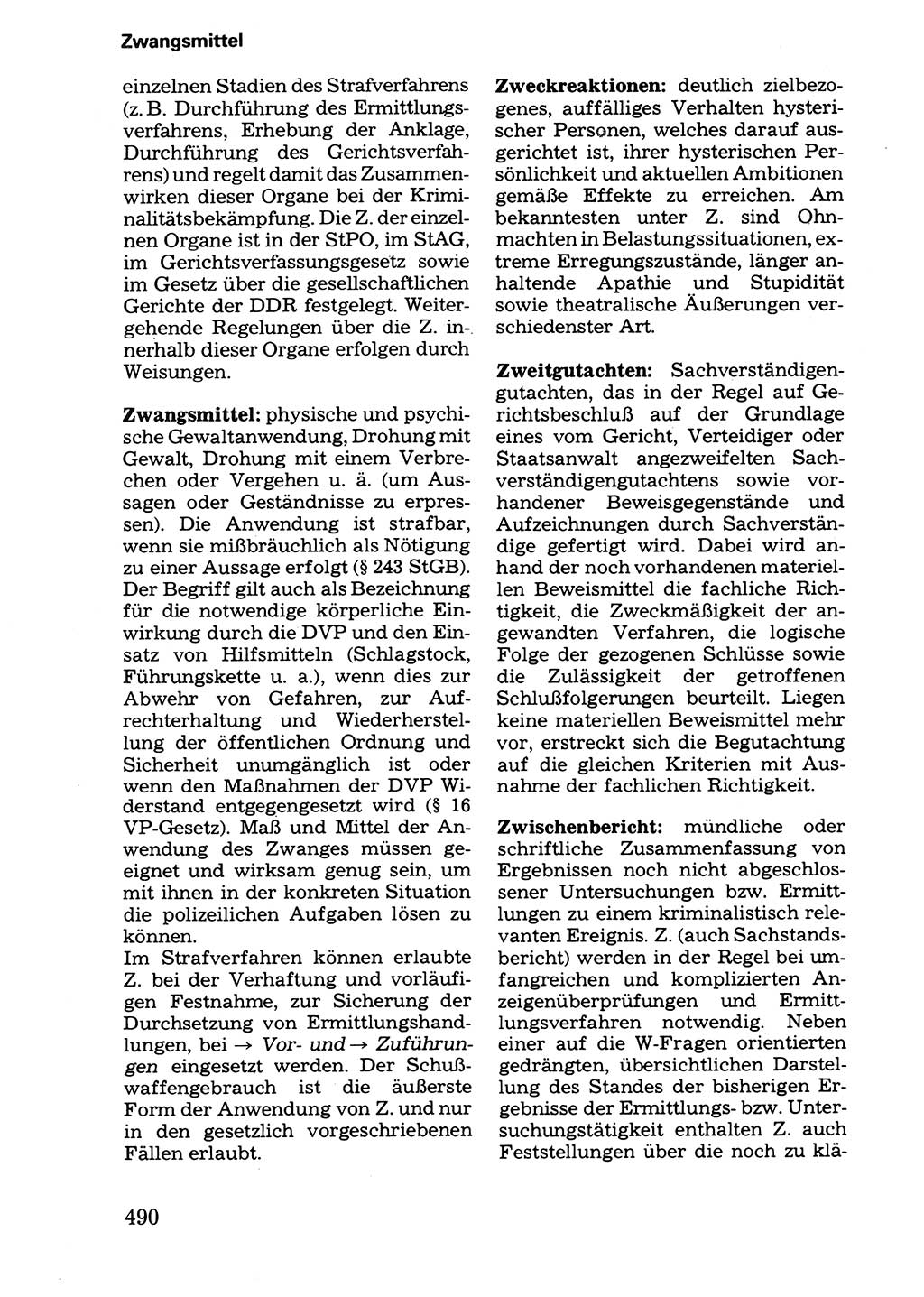 Wörterbuch der sozialistischen Kriminalistik [Deutsche Demokratische Republik (DDR)] 1981, Seite 490 (Wb. soz. Krim. DDR 1981, S. 490)