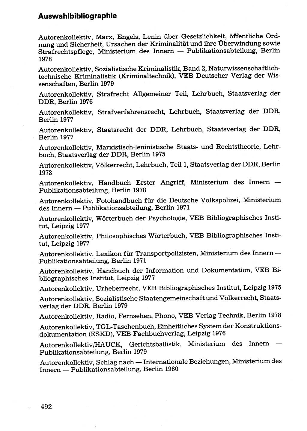 Wörterbuch der sozialistischen Kriminalistik [Deutsche Demokratische Republik (DDR)] 1981, Seite 492 (Wb. soz. Krim. DDR 1981, S. 492)