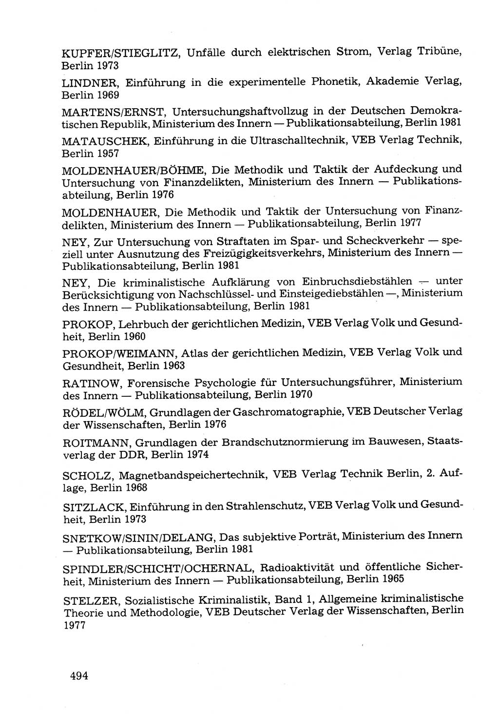 Wörterbuch der sozialistischen Kriminalistik [Deutsche Demokratische Republik (DDR)] 1981, Seite 494 (Wb. soz. Krim. DDR 1981, S. 494)