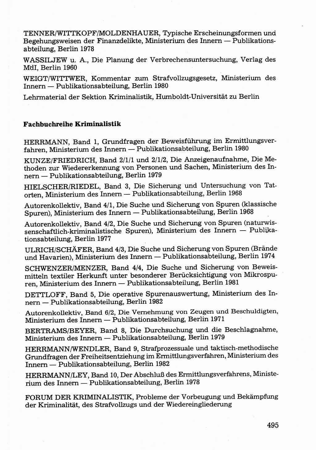 Wörterbuch der sozialistischen Kriminalistik [Deutsche Demokratische Republik (DDR)] 1981, Seite 495 (Wb. soz. Krim. DDR 1981, S. 495)